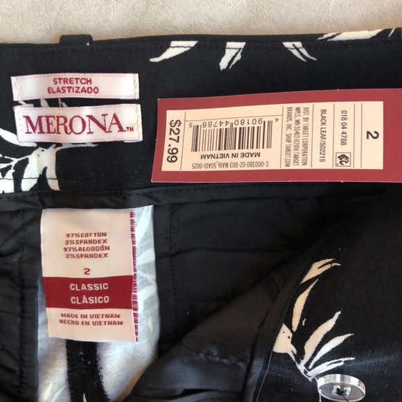 Merona Woman’s Classic Ankle Black White Leaf Print Slim Fit Pants Size 2 - Picture 11 of 15